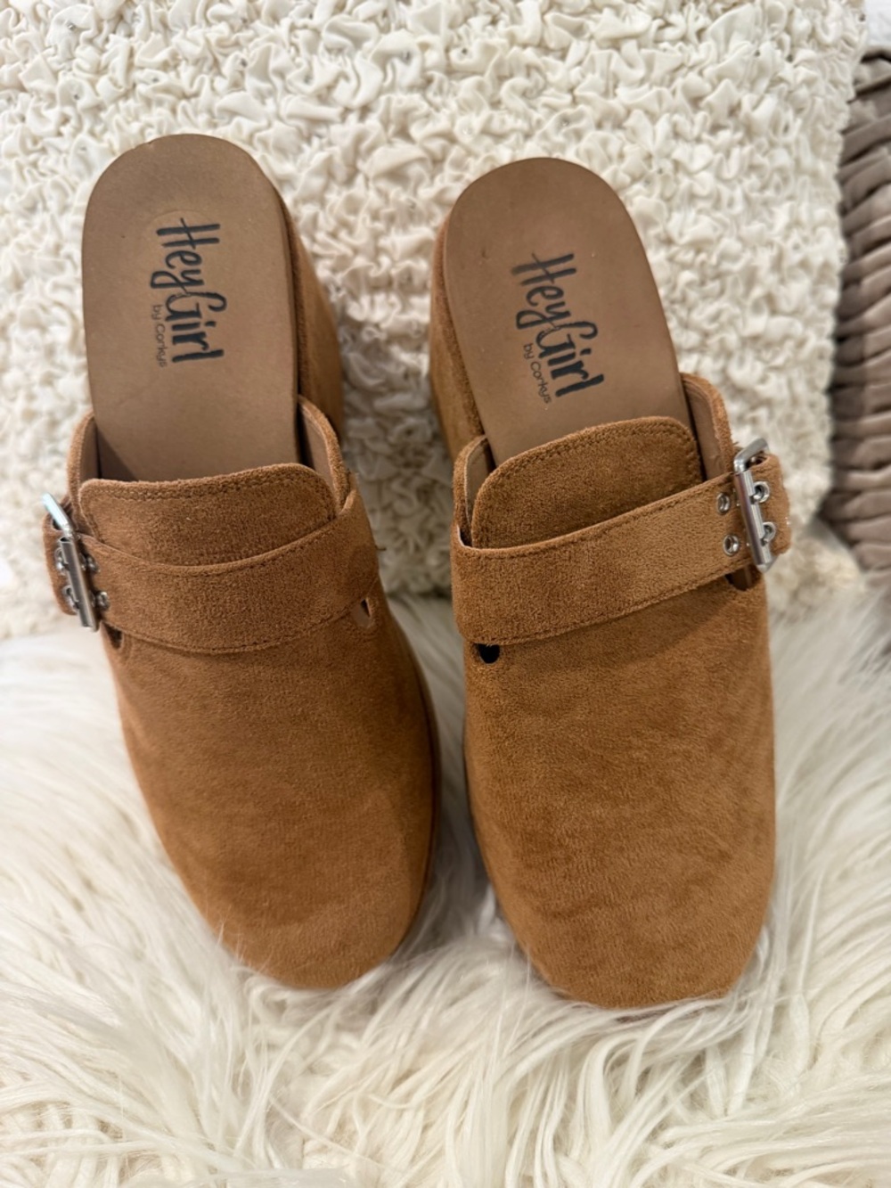 NEW Corkys Hey Girl Brown Suede Platform Clog Mules - Picture 3 of 4